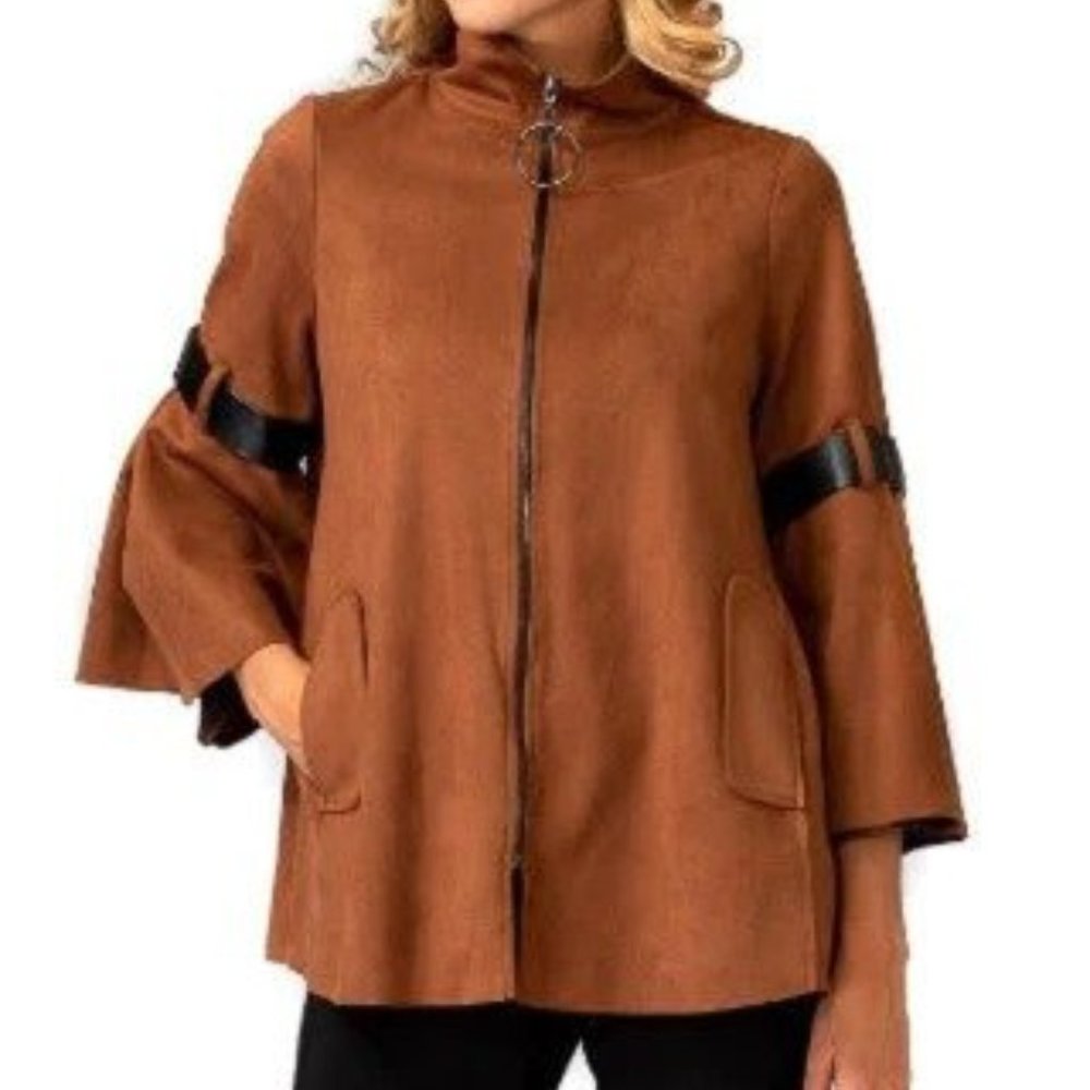 Joseph Ribkoff Brown Faux Suede  with Buckle Detail on Bell Sleeves Jacket P288